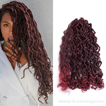Hot Quality 18inch Long Wavy Ombre Red Goddess Faux Locs Crochet Braiding Hair Passion Twist Braids Synthetic Hair Extensions